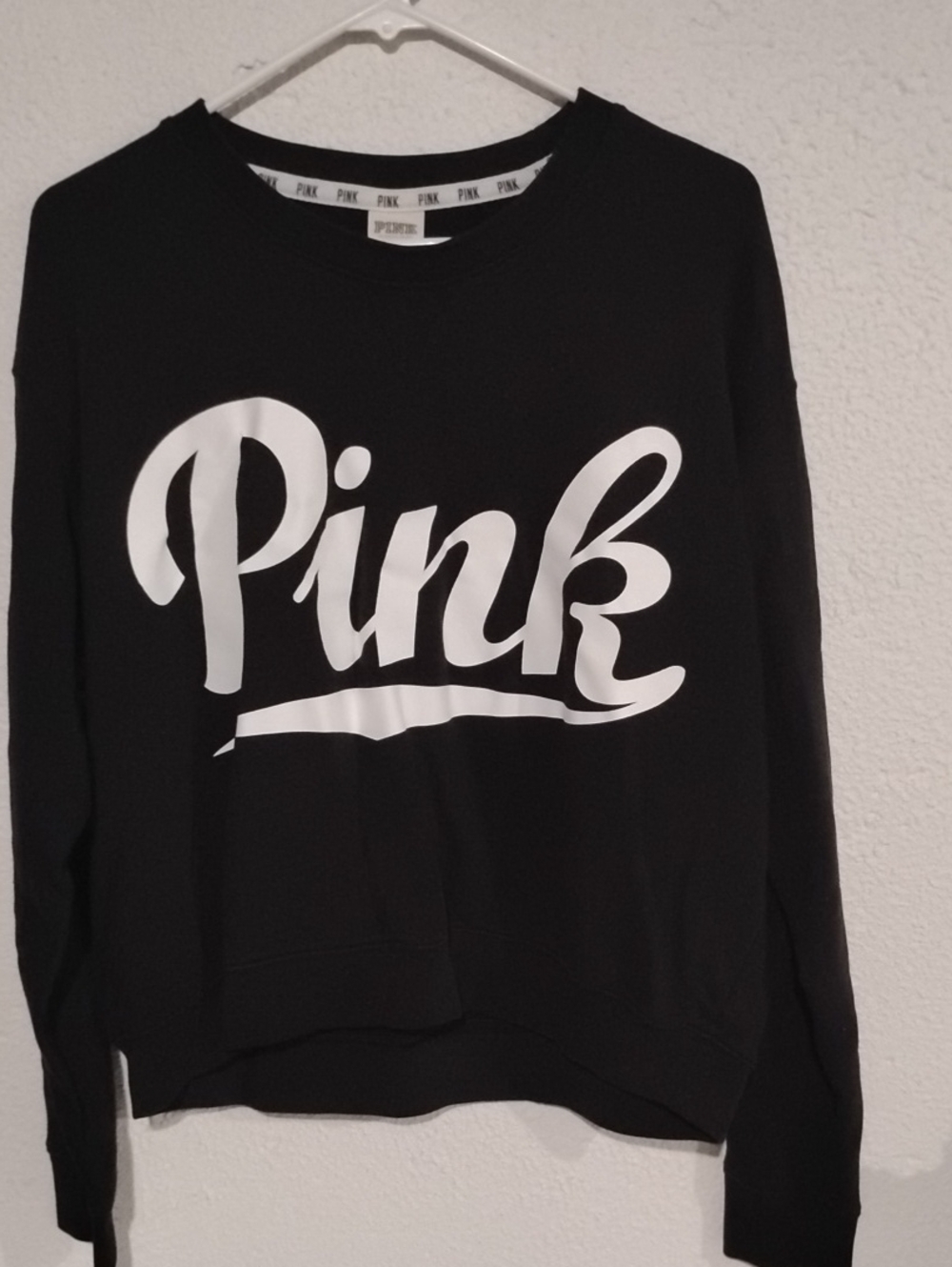 PINK Victoria's Secret Black Crewneck Sweatshirt with White Logo